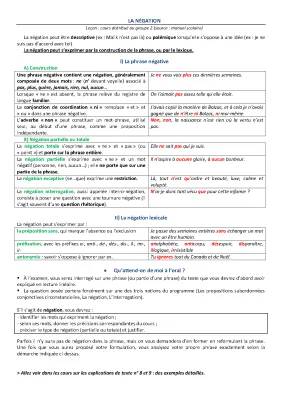 La négation en français - Types, Exercices et PDF