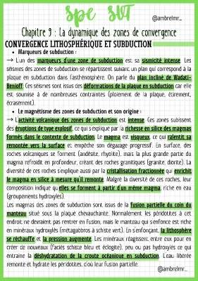 La dynamique des zones de convergence et divergence lithosphérique - Fiche de révision Spé SVT 1ère