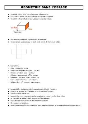 Exercices corrigés de Géométrie dans l'Espace 4ème - PDF