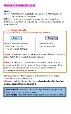 Thème 5 : Les Mutations du Travail et de l'Emploi SES Terminale