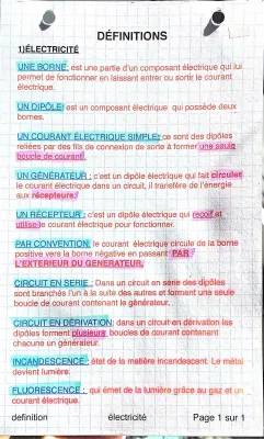 Cours électricité 5ème PDF - Fiche Révision et Exercice Corrigé, Circuit et Dipôle