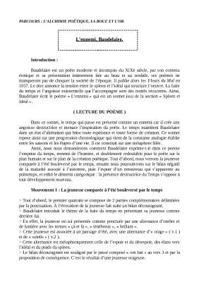 L'ennemi Baudelaire Texte PDF - Introduction et Analyse Linéaire