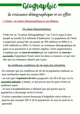 La croissance démographique en Inde et au Mali : Défis et Inégalités - 5ème