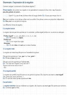 Négation en français : Exercice Bac, Fiche PDF et Tableau