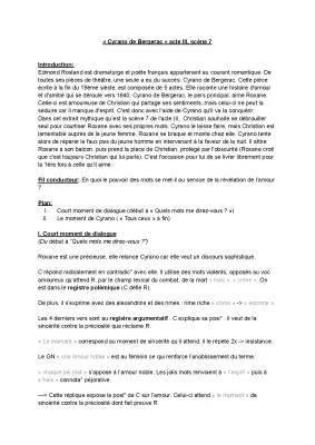 Cyrano de Bergerac Acte 3 Scène 7 Analyse Linéaire PDF - Figures de Style et Problématique