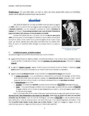 Juste la fin du monde PDF et Dissertation - Résumé et Analyse Jean-Luc Lagarce