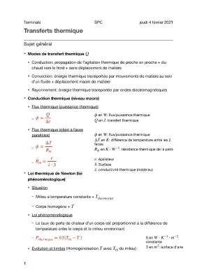 Découvre le Transfert Thermique en Terminale: Formules et Exercices PDF!