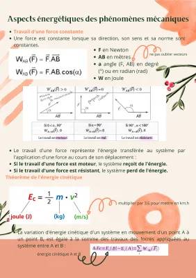 Fiche de révision énergie 3eme : Aspects énergétiques des phénomènes mécaniques