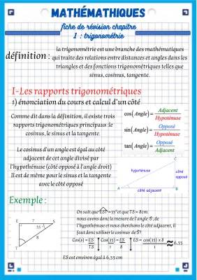 Cours Trigonométrie 3ème à Terminale PDF - Formules et Exercices