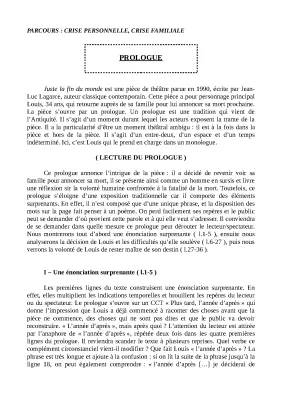 Analyse linéaire - Juste la fin du monde: Scènes et Prologue