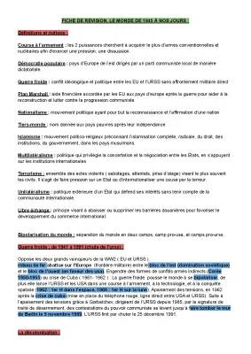 Le monde de 1945 à nos jours: Fiche de révision 3ème PDF, Résumé de la Guerre Froide et Décolonisation