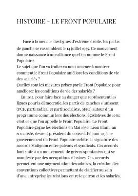 Le Front Populaire: Résumé et Mesures Sociales - 1936 et 2024