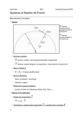 Système de Frenet et Mouvement Circulaire: Vecteurs, Force Centrifuge et Lois de Kepler pour Term