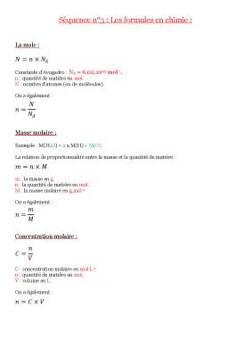 Toutes les Formules de Chimie et Physique Chimie pour Terminale et Seconde - PDF à Télécharger