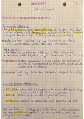 Exposé sur la démocratie athénienne et Benjamin Constant - HGGSP 1ère