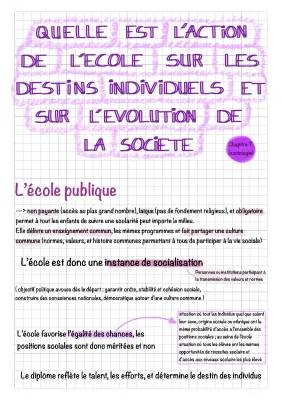 Quel est l'action de l'école sur les destins individuels et sur la société ? Guide PDF et dissertation SES Terminale