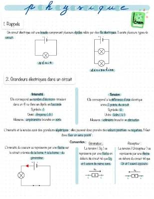 Cours électricité Seconde PDF: Circuit électrique et exercices corrigés