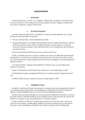 Résumé de la Guerre de Cent Ans PDF pour CM1, CM2, et 5ème