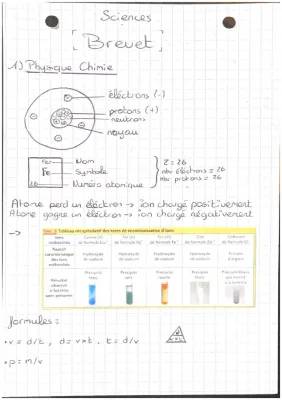 Fiche de Révision Physique-Chimie Brevet 2024 PDF : Atomes, Ions et Formules