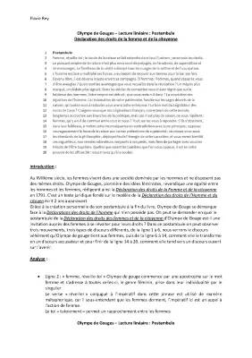 Préambule et Postambule Olympe de Gouges Analyse Linéaire PDF