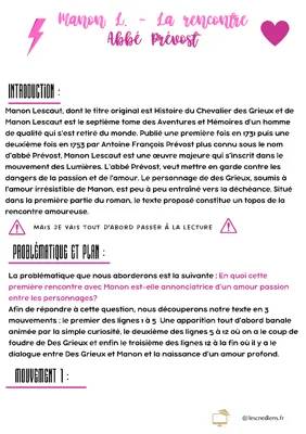 Manon Lescaut: La rencontre - Analyse linéaire PDF pour les Jeunes