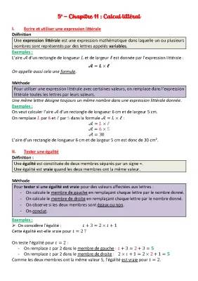 Calcul Littéral 5ème : Exercices, Corrigés et PDF