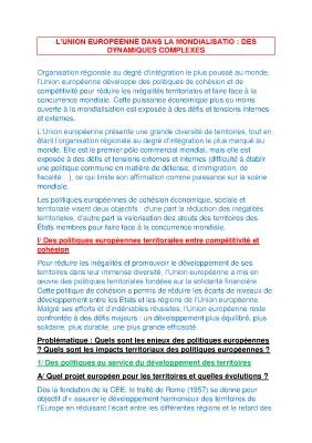 L'Union Européenne dans la Mondialisation : Cohésion Territoriale et Sociale Définition, et Problèmes en Europe