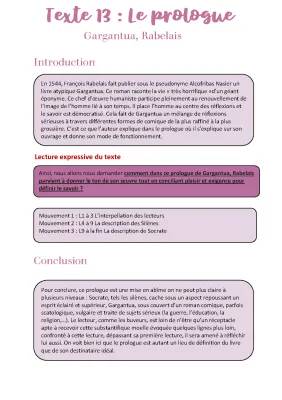 Analyse Linéaire Prologue Gargantua: Introduction Pour le Bac