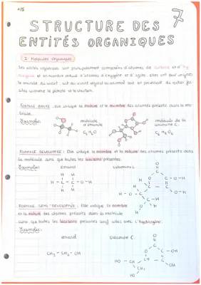 Structure des Entités Chimiques et Organiques - Exercices Corrigés et Formules