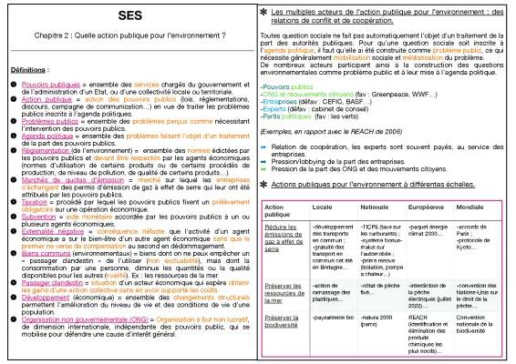 Quelles actions publiques pour l'environnement - Fiche de révision pour SES Terminale