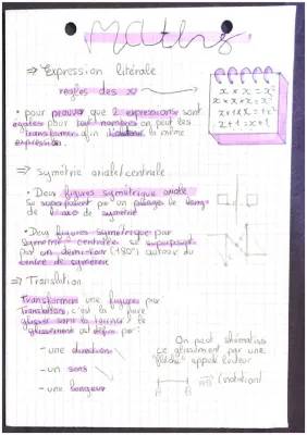 Expression Littérale et Symétrie Axiale pour les 4ème et 5ème : Exercices Corrigés