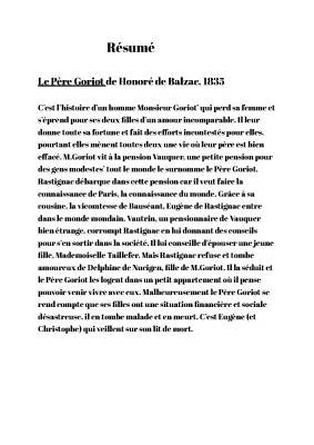 Le Père Goriot: Résumé Chapitre par Chapitre et Analyse