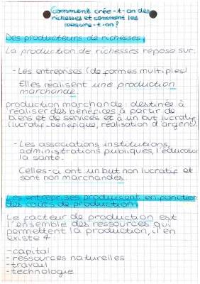 La production de richesses et le PIB - SES Seconde