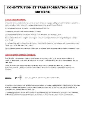 Mélanges Homogènes et Hétérogènes, Corps Purs et Chromatographie