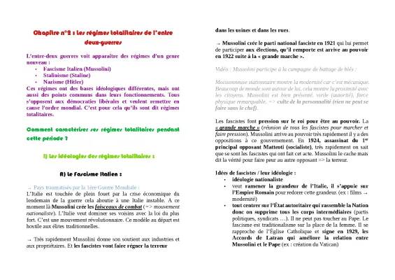 Les régimes totalitaires en Europe entre 1919 et 1939 - Terminale