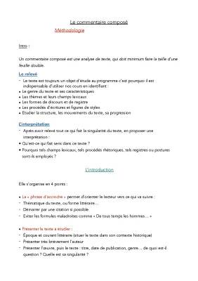 Exemple de Commentaire Composé Corrigé et Méthodologie PDF