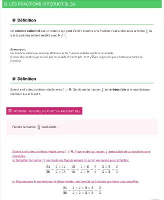 Apprends les Fractions Irréductibles : Exercices Corrigés et Exemples pour 3ème et 4ème