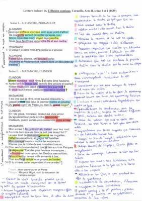 Lecture linéaire L'illusion comique, Acte II scène 1 et 2, Corneille, 1635