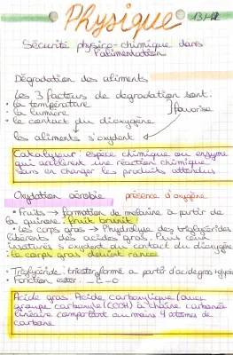 Sécurité physique et chimie ST2S: La conservation et altération des aliments