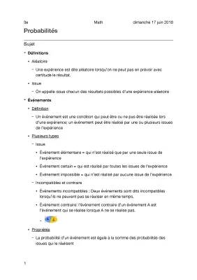 Comprendre les Probabilités : Événements Aléatoires et Incompatibles