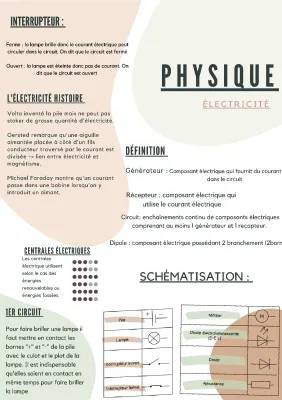 Fiches de révision d'électricité pour 3ème, 4ème et 5ème avec cours et exercices PDF