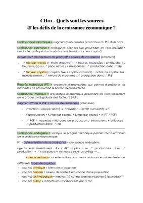 Les sources et défis de la croissance économique - Fiche de révision SES terminale