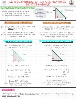 Fiche Révision Théorème de Pythagore et Réciproque: Exercices et PDF