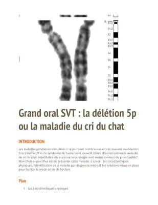 Exemple Grand Oral Rédigé SVT avec Sujet Corrigé - Maladie du Cri du Chat et Chromosome 5