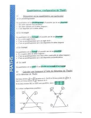 Fiche de Révision Thalès 3ème PDF et Quadrilatères