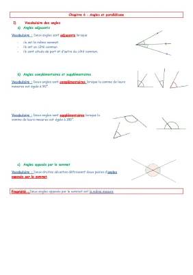 Cours et exercices corrigés: Les différents angles en géométrie (angles 5ème et 6ème)