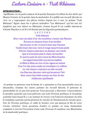 Analyse de Nuit Rhénane par Apollinaire - Avec PDF et Problématique