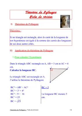 Fiche de Révision Théorème de Pythagore 3ème - PDF et Exercices Corrigés