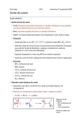 Acides et Bases de Lewis pour la Terminale - PDF et Exercices Corrigés