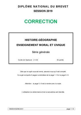 Sujet et corrigé Brevet histoire géo Pondi 2019 + PDF